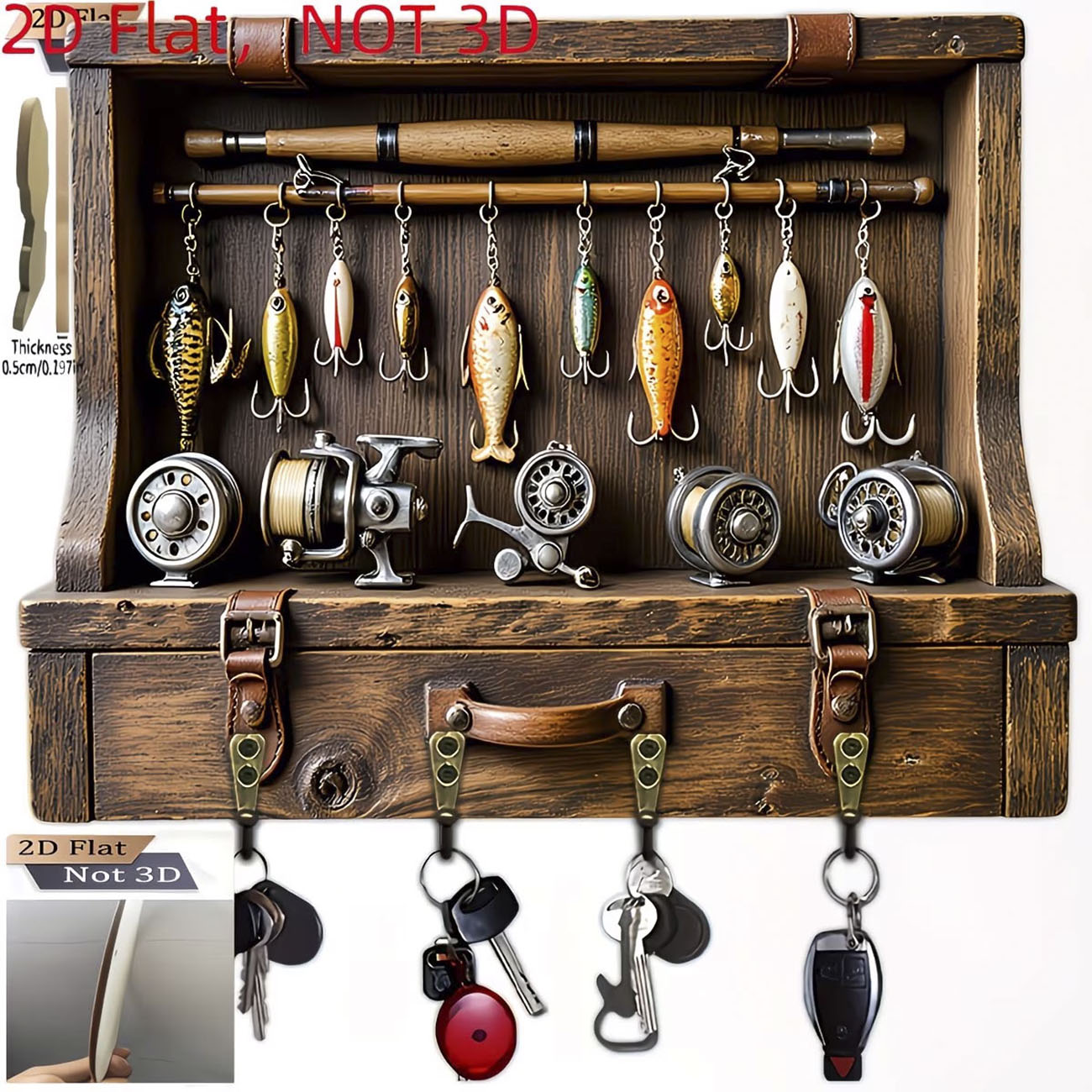 Fly Reel - حامل مفاتيح بتصميم طعم صيد عتيق،